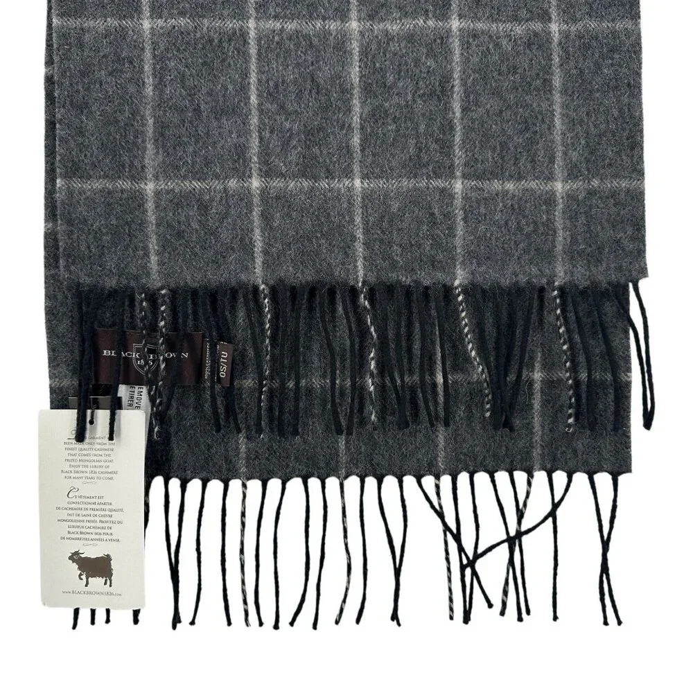 NEW Black Brown 1826 Mens Scarf Cashmere Gray Silver Black Knit 12X66 Rectangle